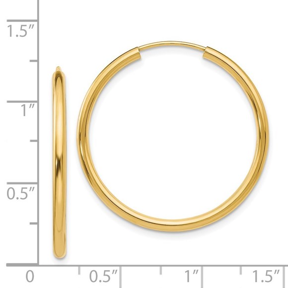 14k Polished Round Endless 2mm Hoop Earrings - Picture 2 of 4